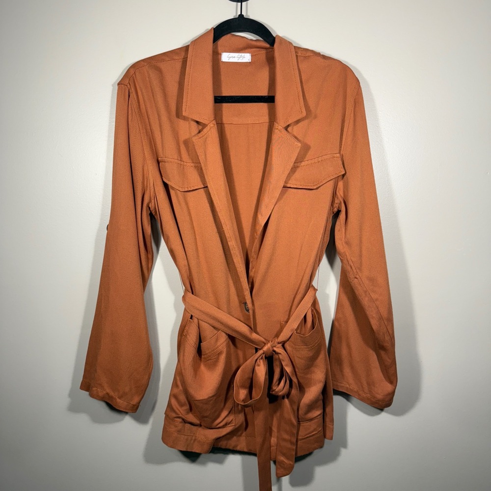 Sisu Style Rust Rayon Belted cargo Shirt Jacket Size Small‎